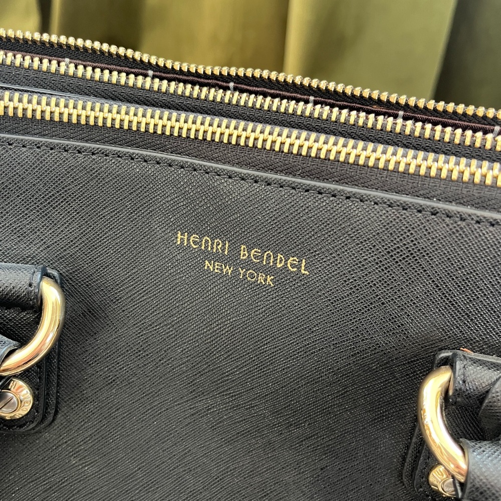 Henri Bendel Black West 57th Carryall Satchel with Gold Accents - Picture 5 of 14